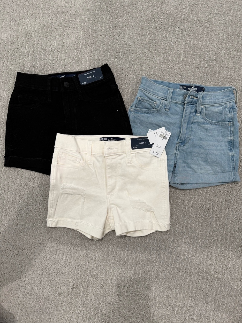 Hollister size 23 Women's Jean Short Trio - Black, White, Light Blue
